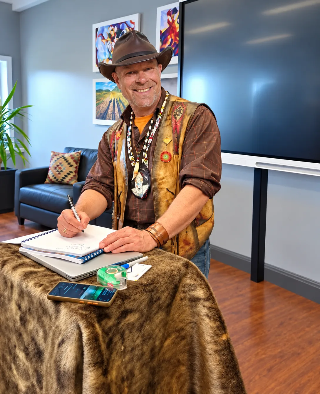 Byron Alexander signing a copy of Backyard Medicines